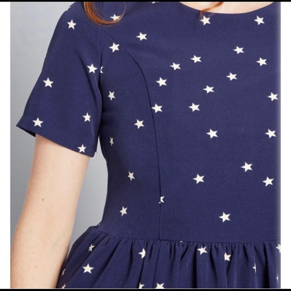 Factual Classic A line Dress  by ModCloth. Navy blue, white stars  with pockets. - Picture 16 of 16